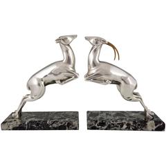 Marcel Bouraine French Art Deco Silvered Bronze Deer Bookends, 1930 6
