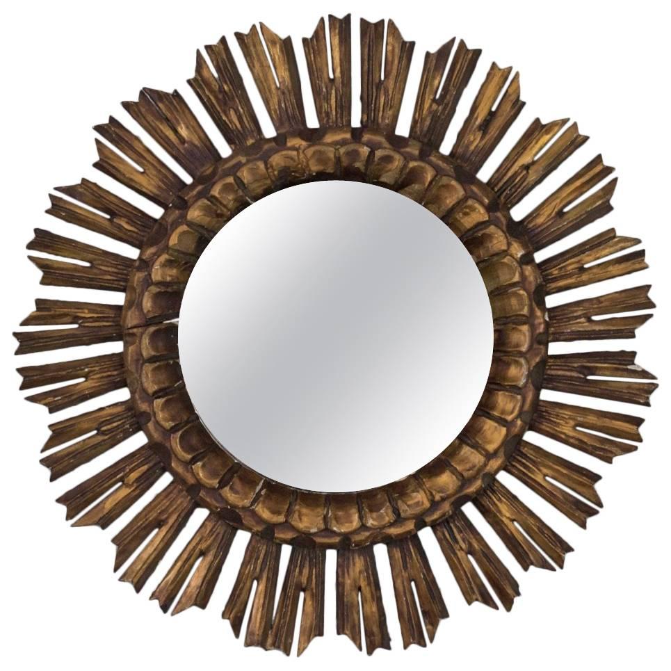 Spanish 1950s Giltwood Sunburst Mirror