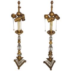 Pair of Crystal and Bronze Neoclassical Table Lamps Attributed to E.F. Caldwell