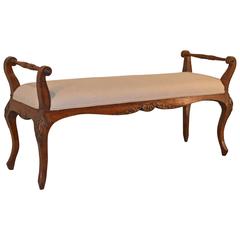 19th Century French Carved Bench with Arms