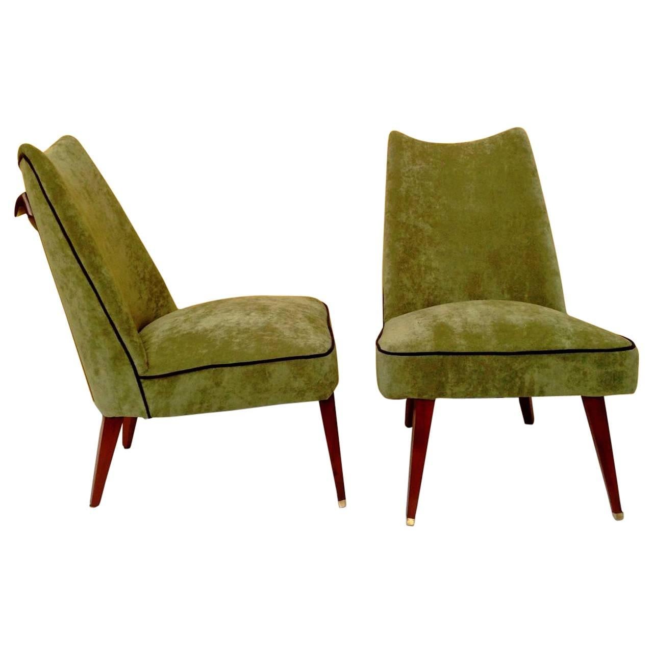 1940s Unique Pair of Side Chairs Attributed to Melchiorre Bega 
