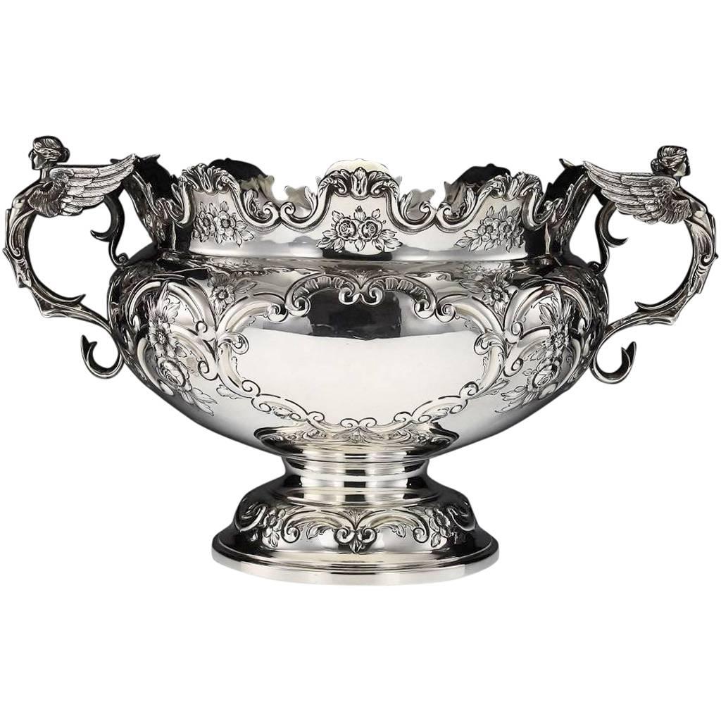 Antique Edwardian Solid Silver Huge Monteith Punch Bowl or Cistern, circa 1908