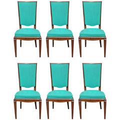 Suite of Six French Art Deco Jules Leleu Style Dining Chairs, circa 1940s