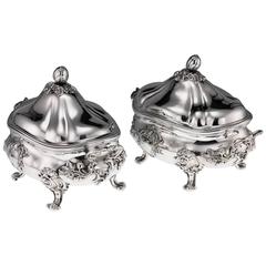 Antique Victorian Solid Silver Exceptional Pair of Soup Tureens, circa 1841