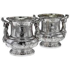 Antique German Solid Silver Exceptional Meissonnier Wine Coolers, circa 1890