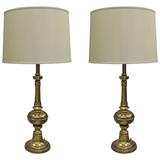 Pair of British Mid-Century Modern Neoclassical Brass Baluster Table Lamps