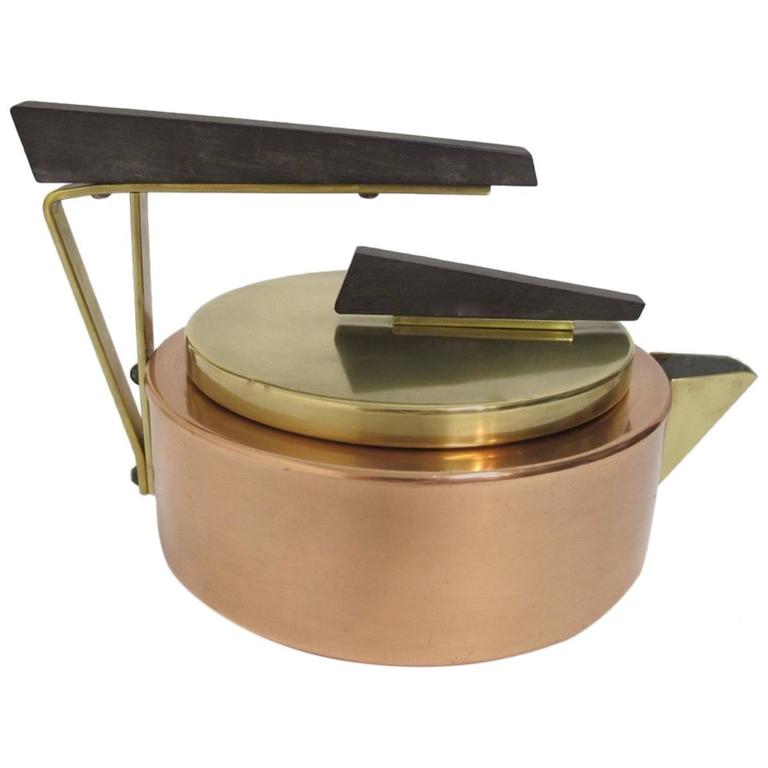 Art Deco Copper and Brass Teakettle or Teapot at 1stdibs