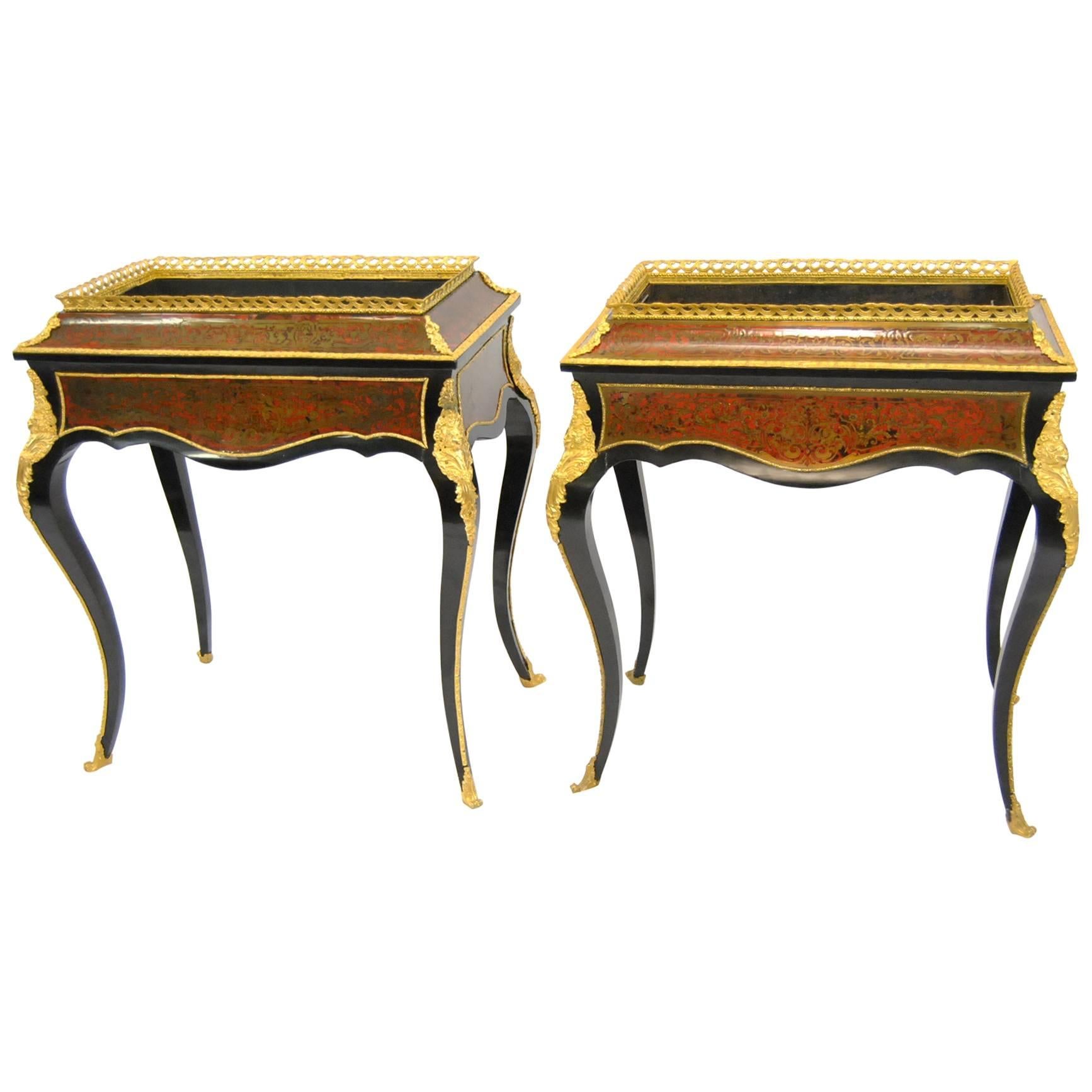 Pair of Bronze Mounted Louis XVI  French Boulle Marquetry Style Planters