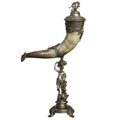 19th Century Trophy Horn on Bronze Base