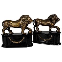 Vintage Pair of Brass Lions