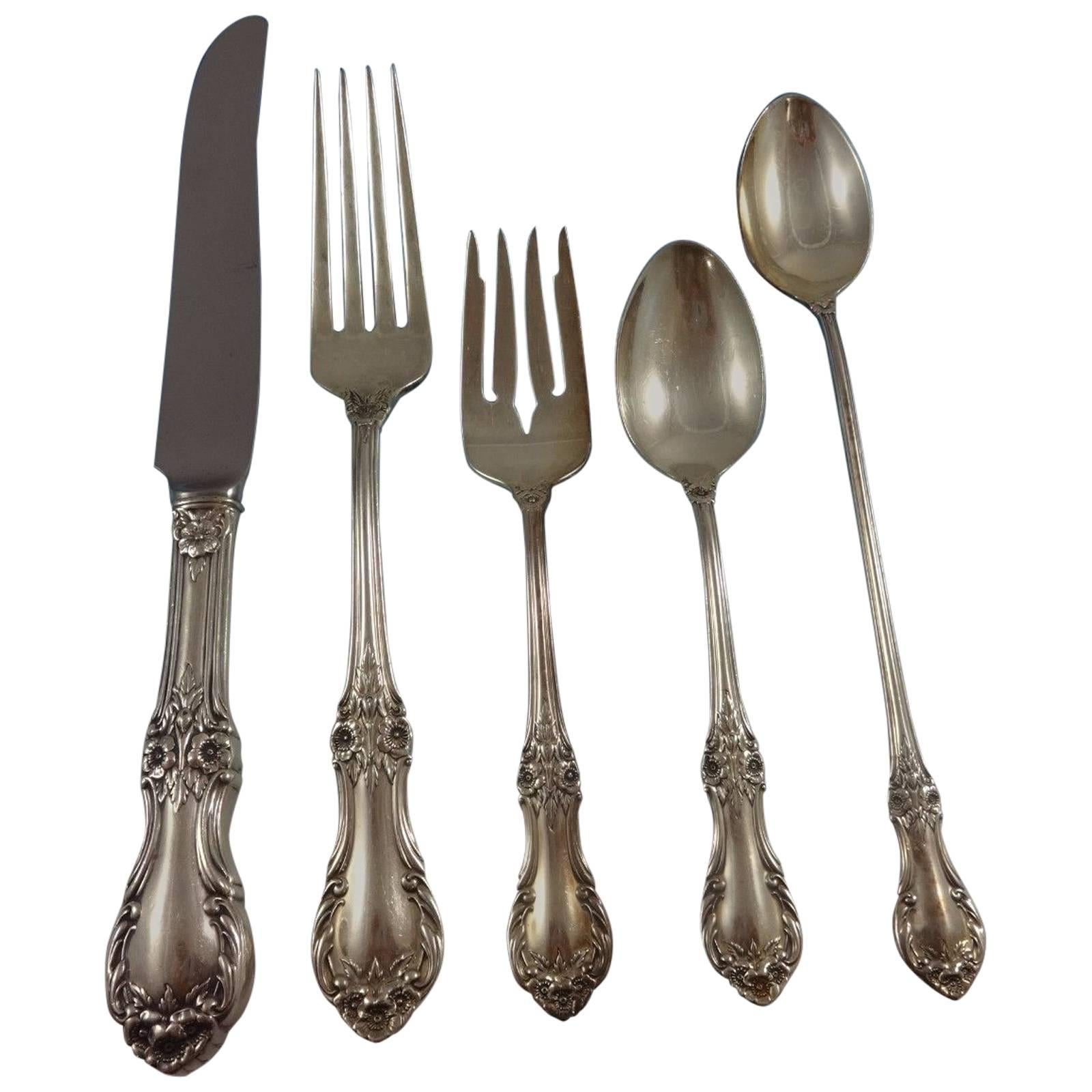 Wild Rose by International Sterling Silver Flatware Service 12 Set Dinner Size For Sale