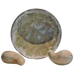 Volcanic Raku Pottery Large Centerpiece Bowl and Gourds