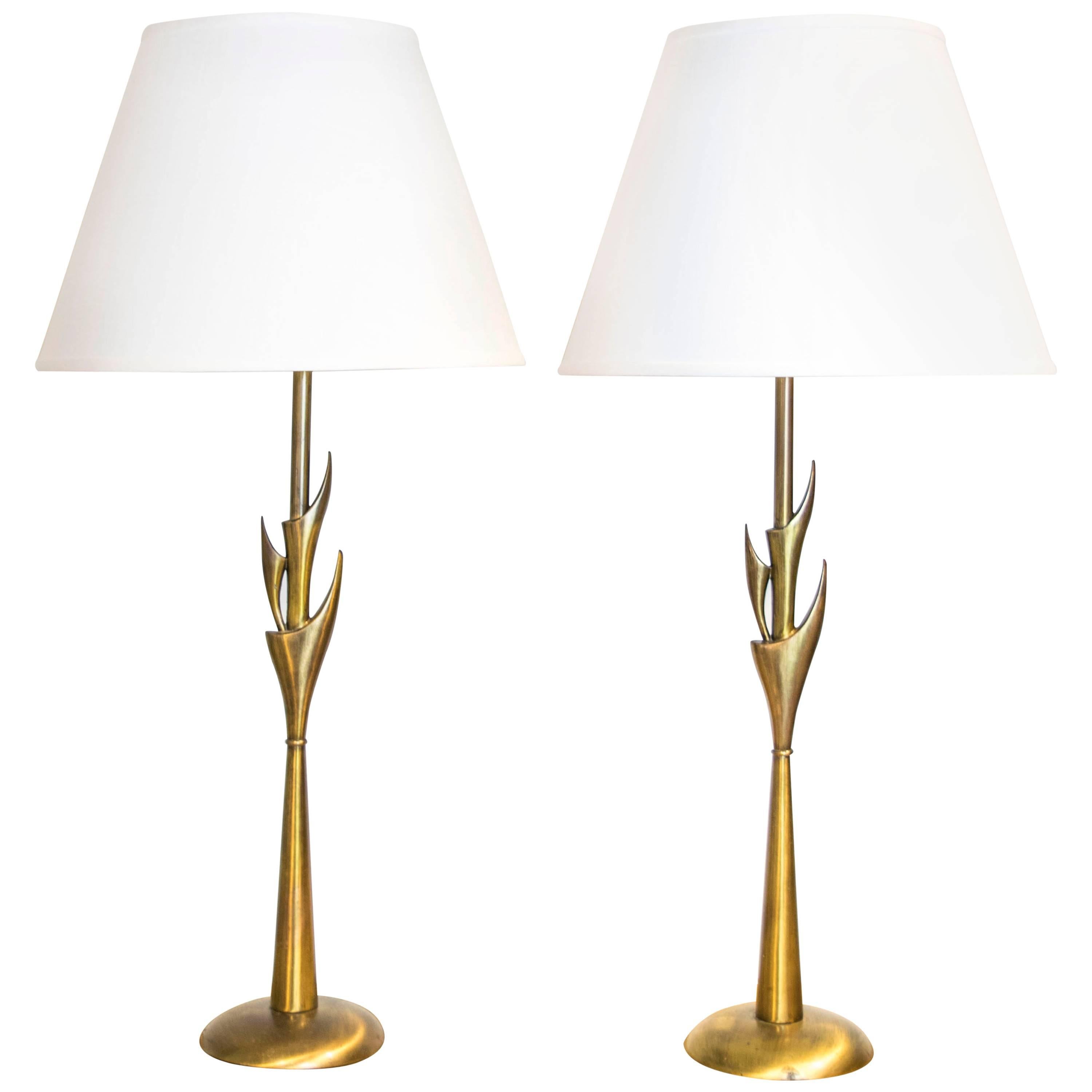 Rembrandt Torchiere Lamps with Antique Brass Finish For Sale