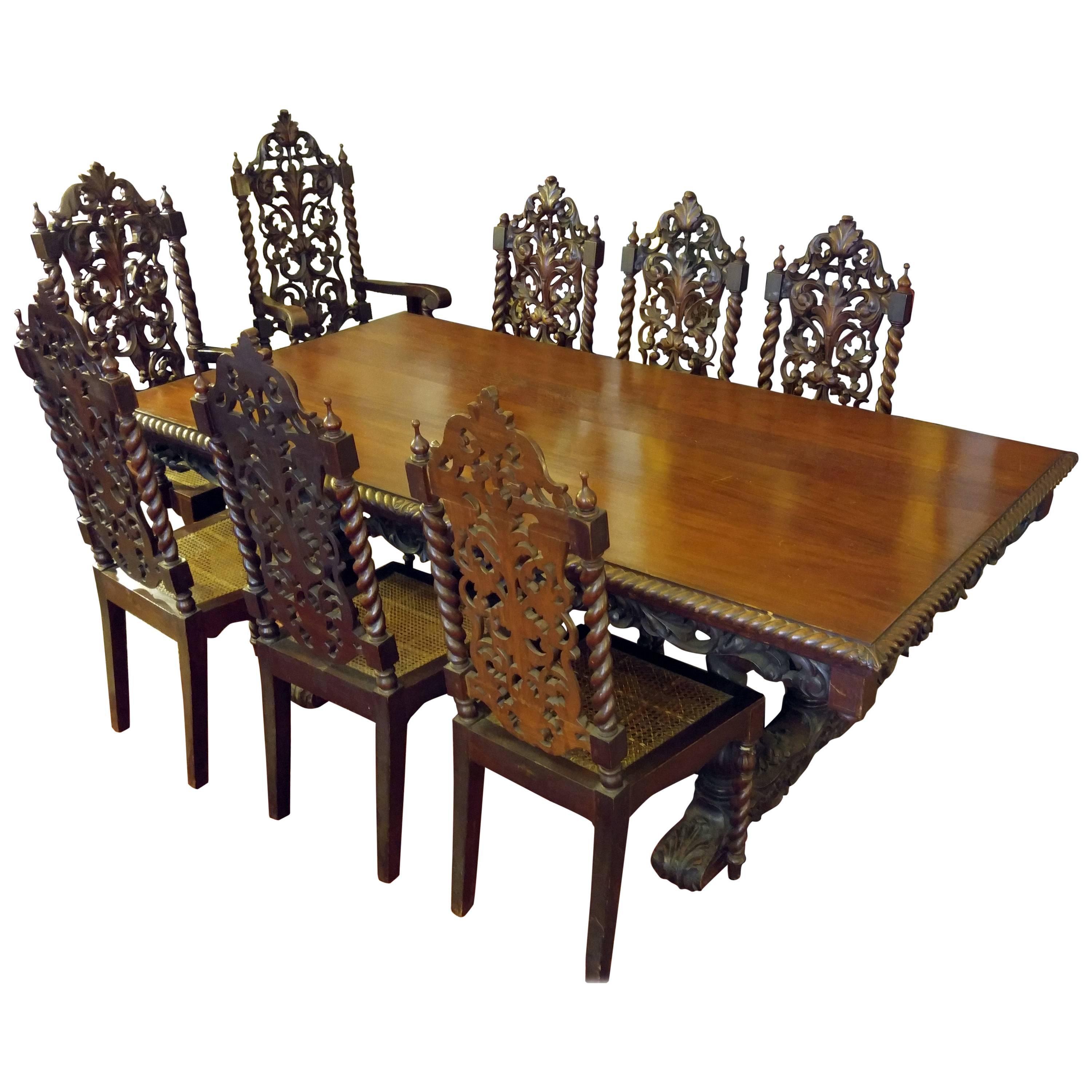 Jacobean Style Dining Table and Eight Chairs, late 19th/early 20th century