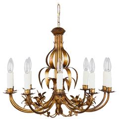 French Gilded Metal Chandelier, circa 1940s 2