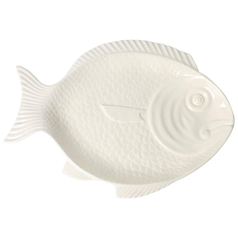 1960s Portuguese White Glazed Ceramic Fish Platter at 1stDibs