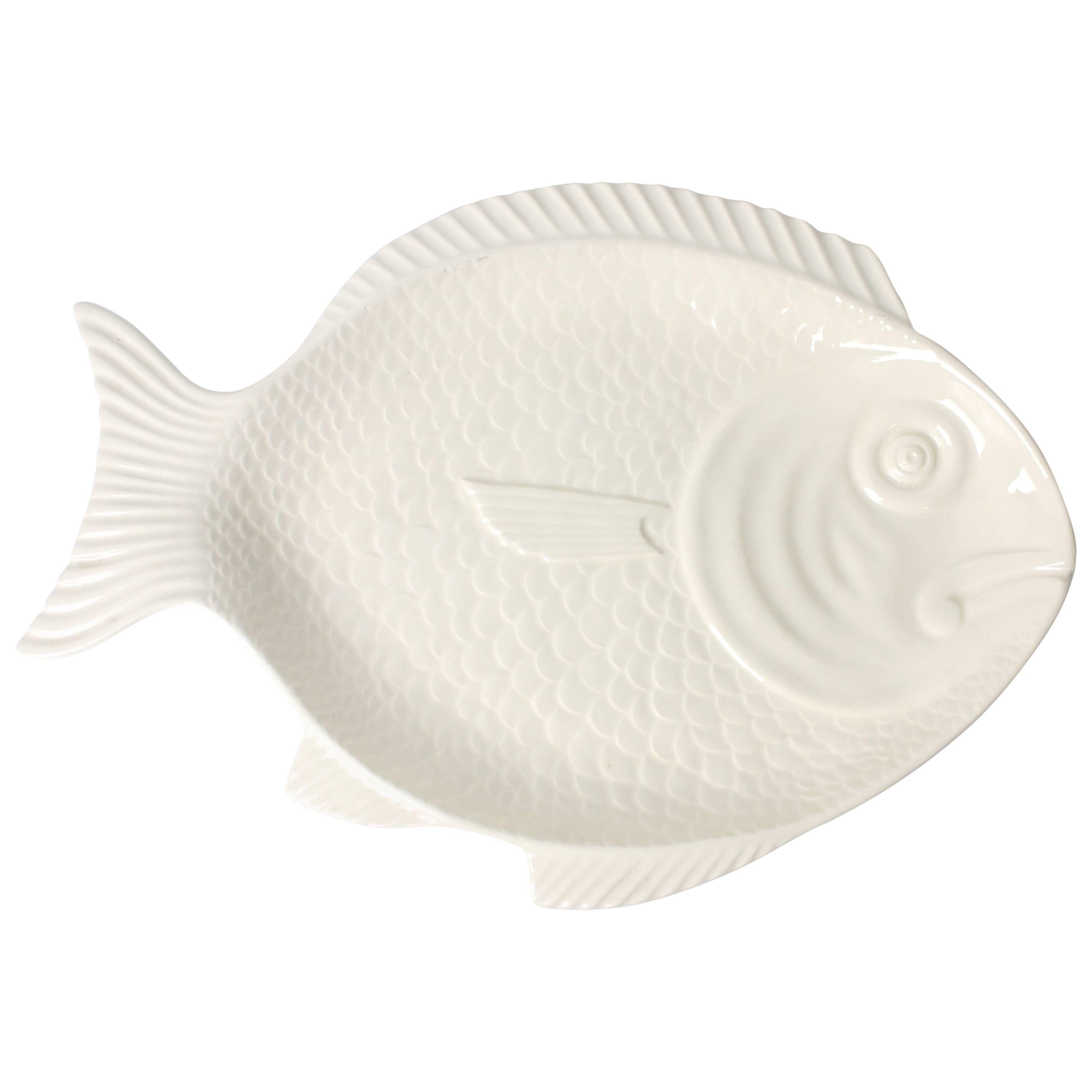 1960s Portuguese White Glazed Ceramic Fish Platter