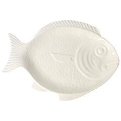 Retro 1960s Portuguese White Glazed Ceramic Fish Platter