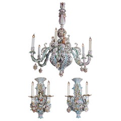 Vintage Capodimonte Italian Porcelain Chandelier and Sconces