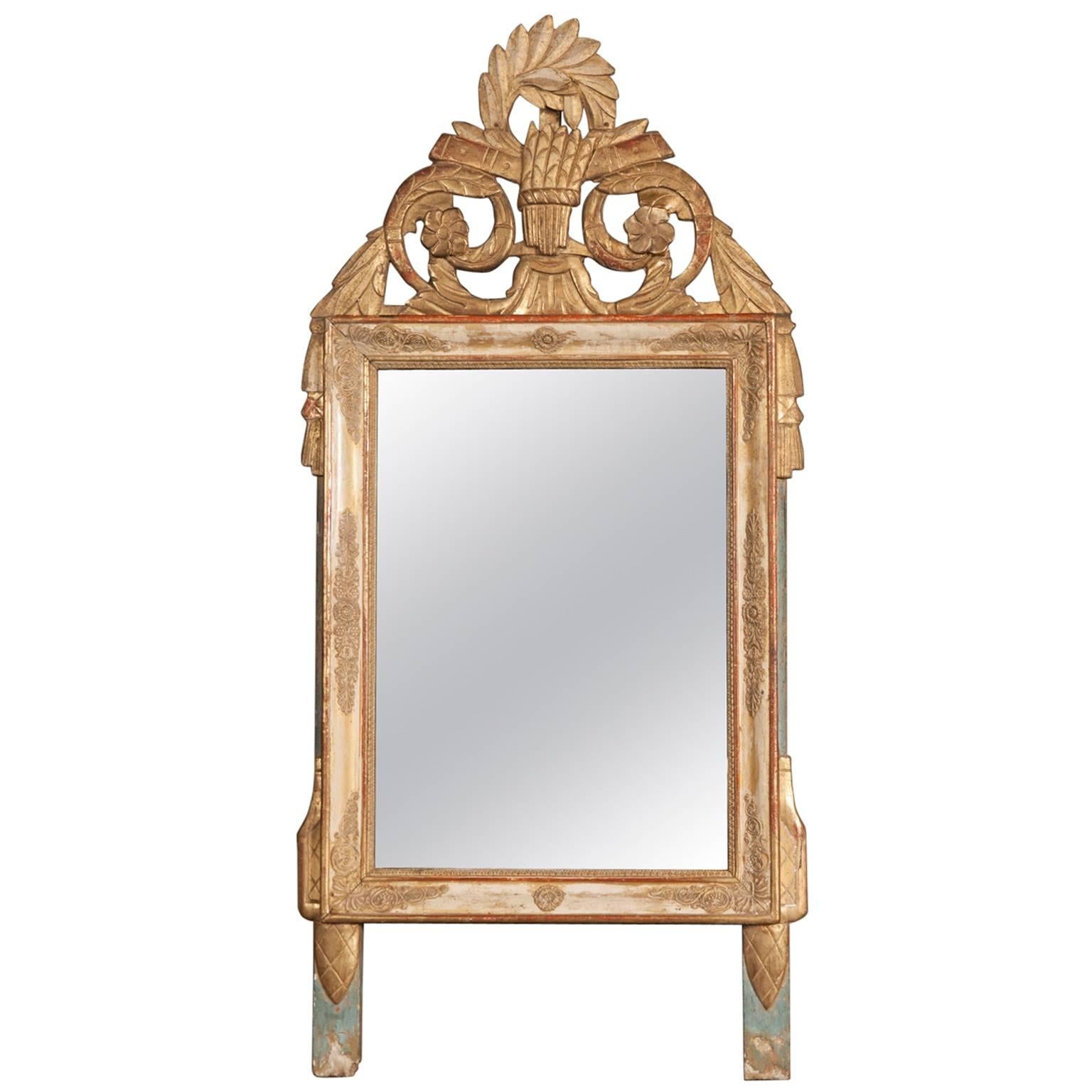 Gold Leaf Painted and Carved Mirror, Early 19th Century French, Louis XVI For Sale