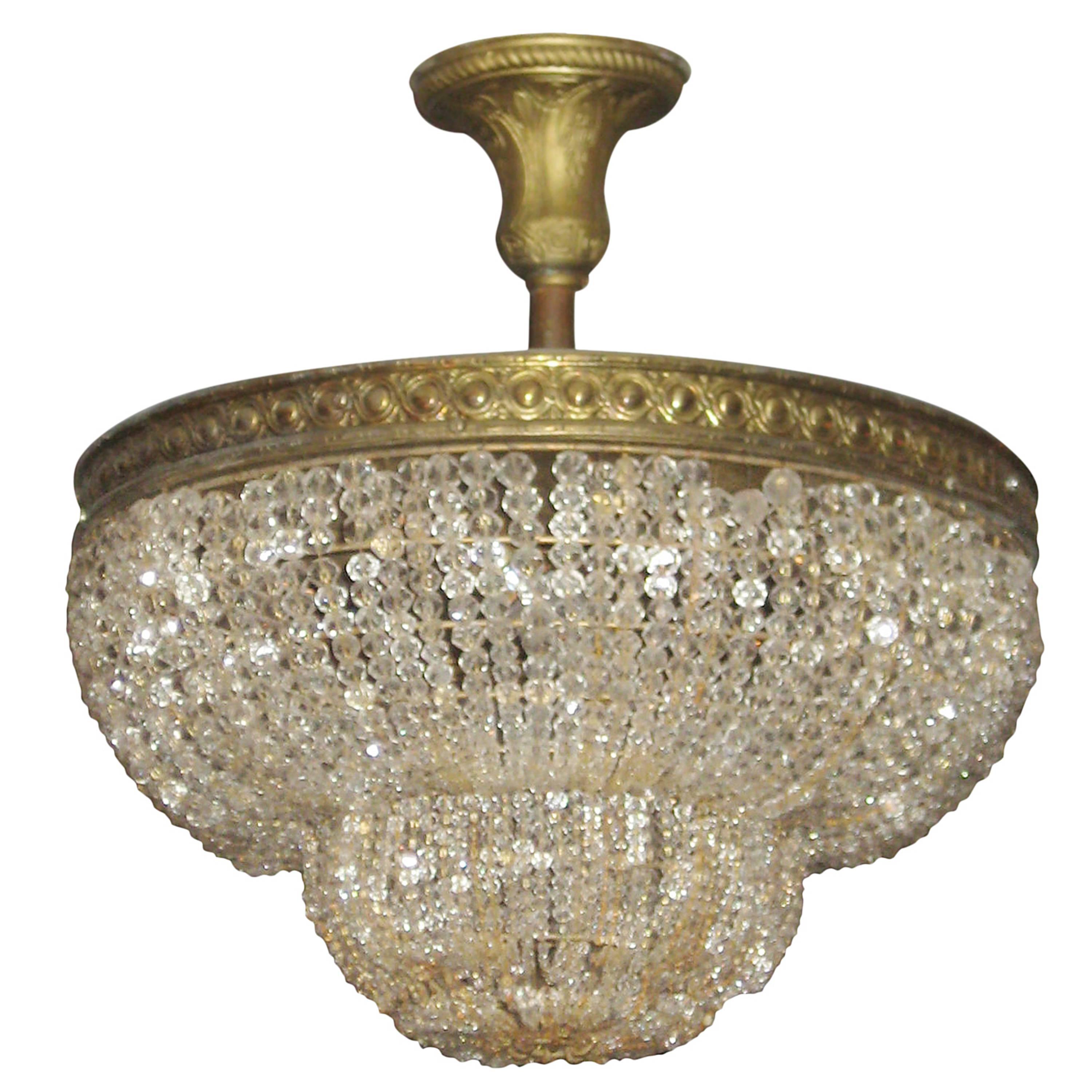 Bronze and Beaded Crystal Basket Chandelier