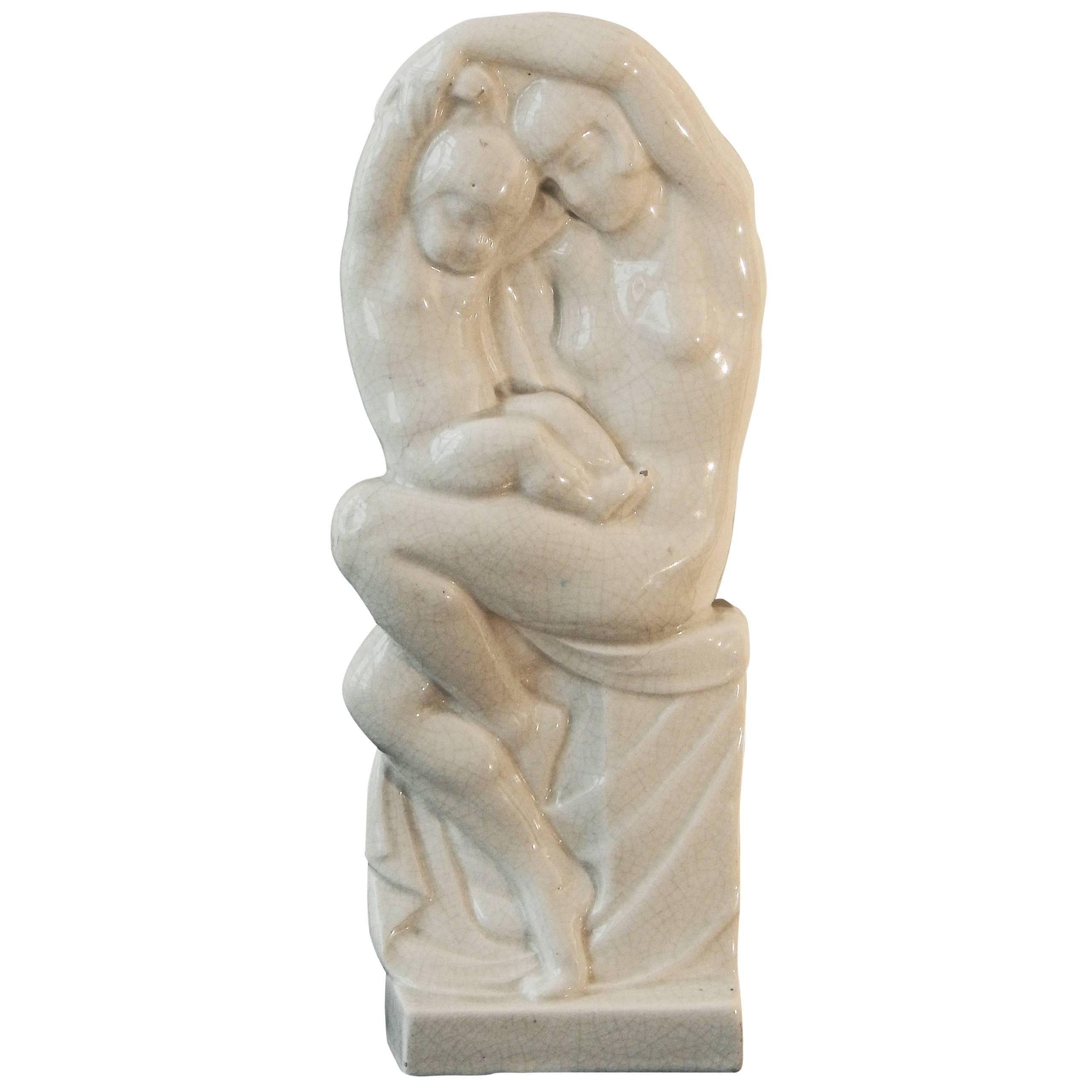 "Mother and Child, " Rare Art Deco Sculpture by R. Abel Philippe