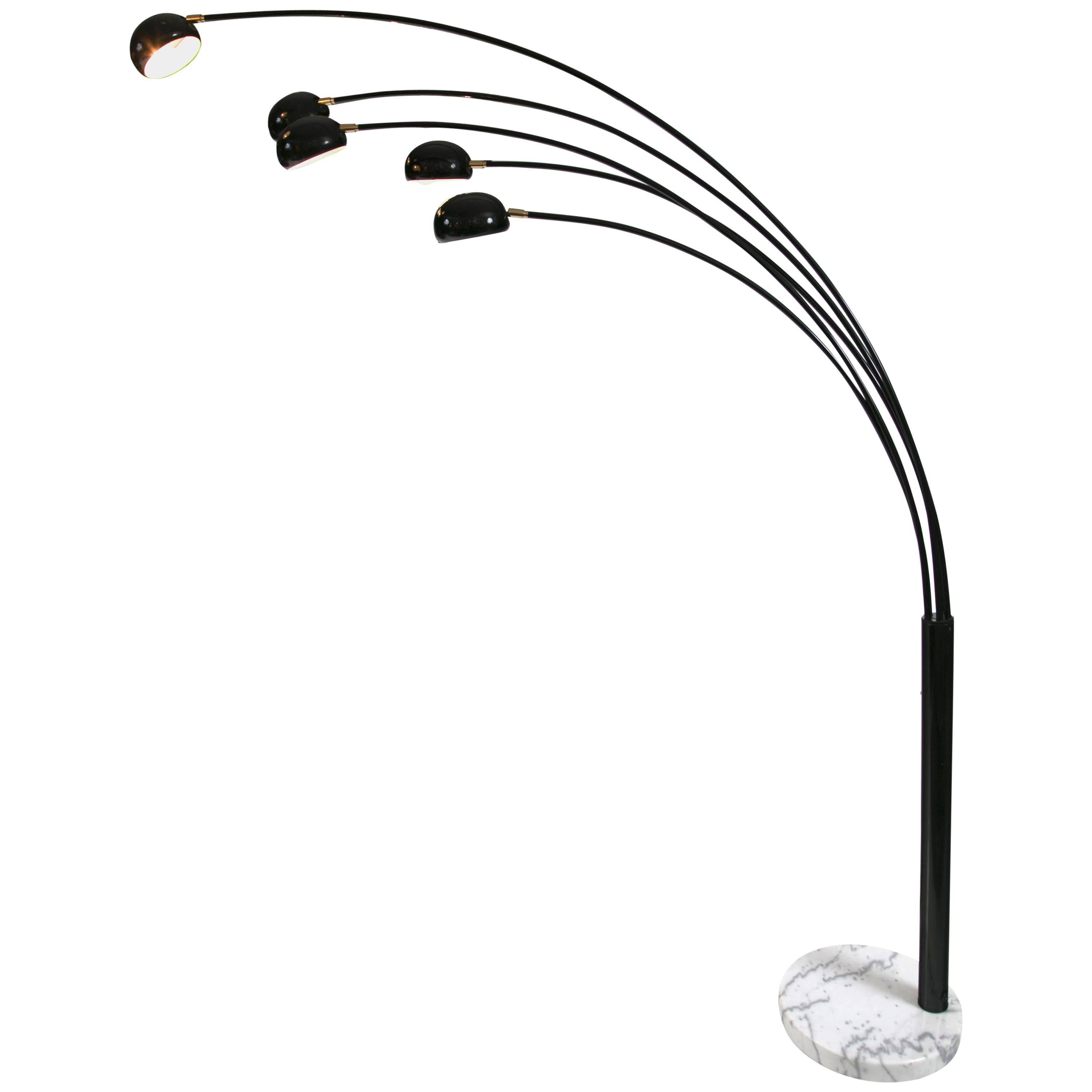 Midcentury Five-Light Black Hydra Arc Floor Lamp