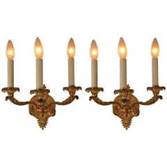 Pair of French 19th Century Empire Bronze Wall Sconces 1