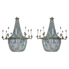 Pair of 19th Century Empire Bronze and Crystal Chandeliers
