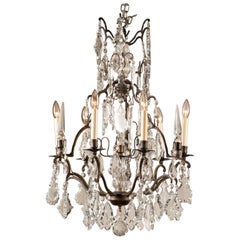 Retro Louis XV Style Bronze and Crystal Chandelier