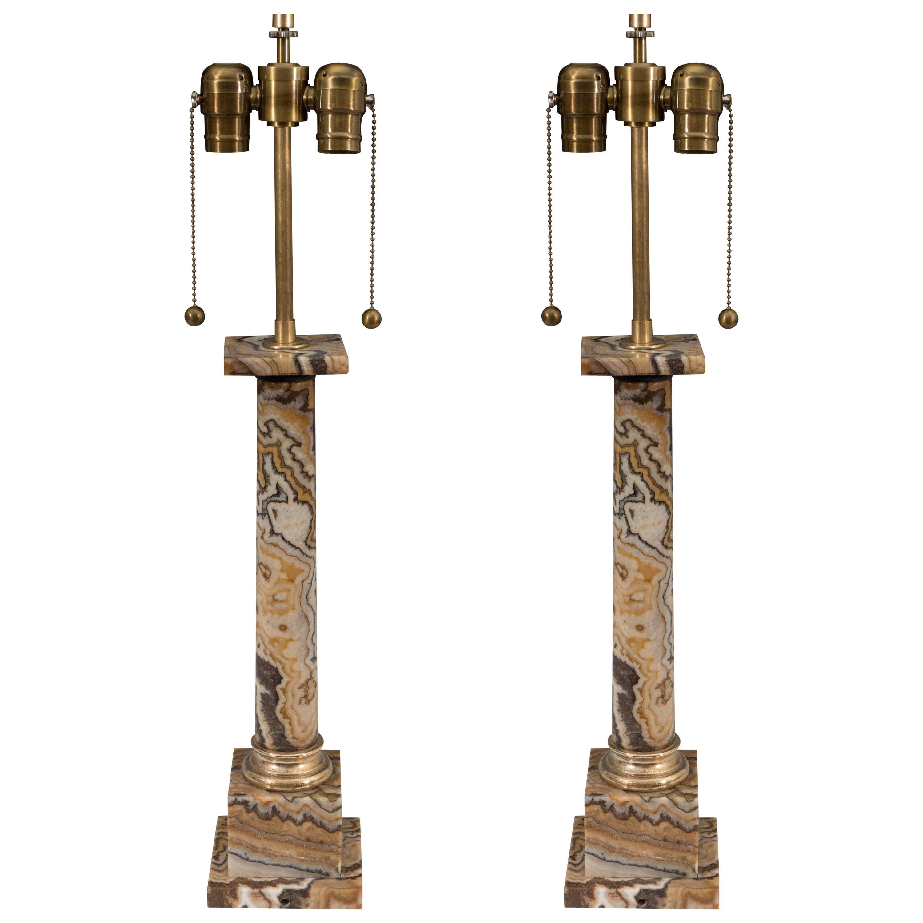 Pair of Doric Column Table Lamps in Onyx