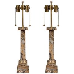 Pair of Doric Column Table Lamps in Onyx