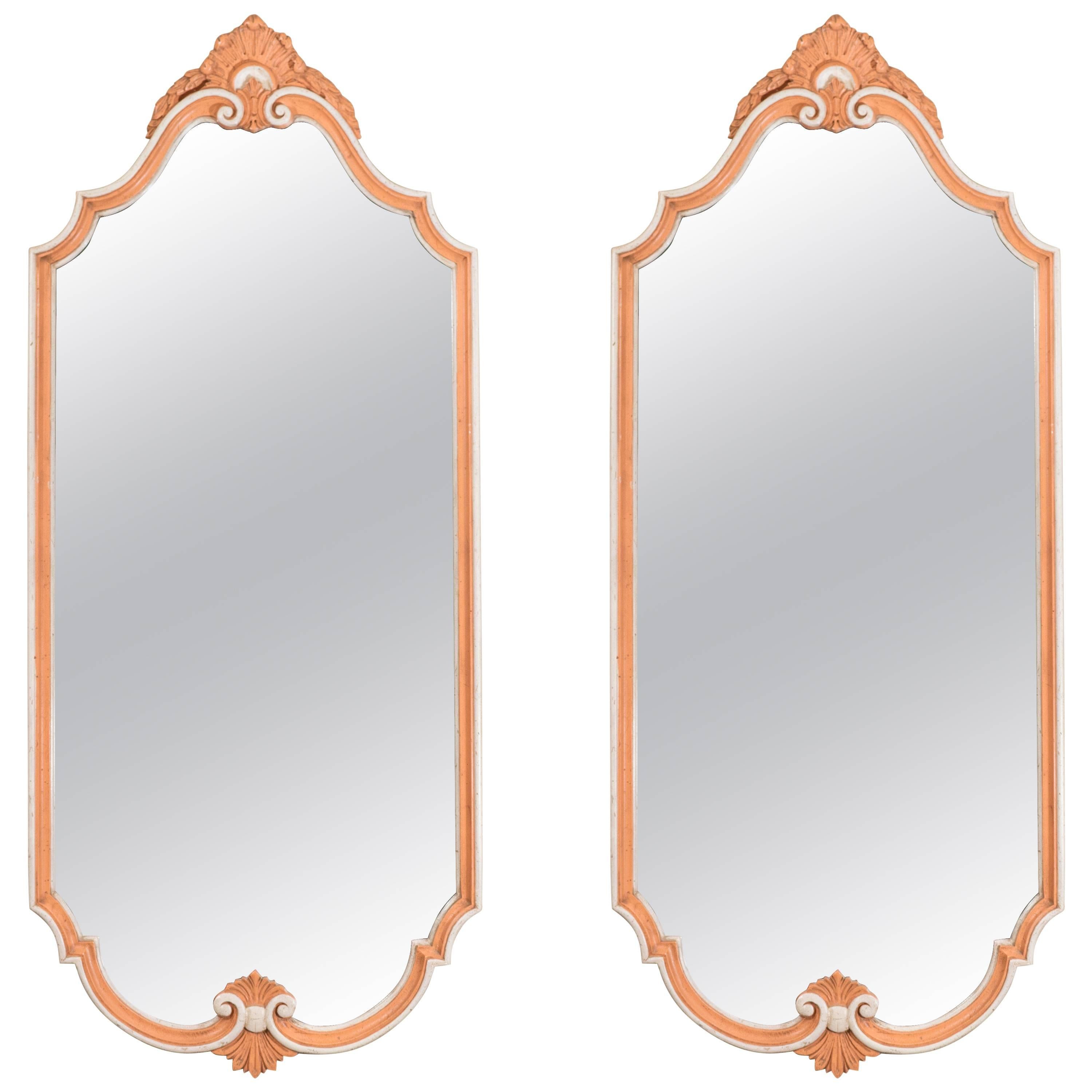 Pair of John Widdicomb Hollywood Regency Style Wall Mirrors in Orange and White