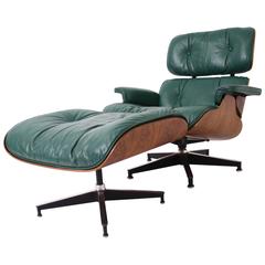 Rosewood Eames Lounge Chair and Ottoman for Herman Miller in Rare Green Leather