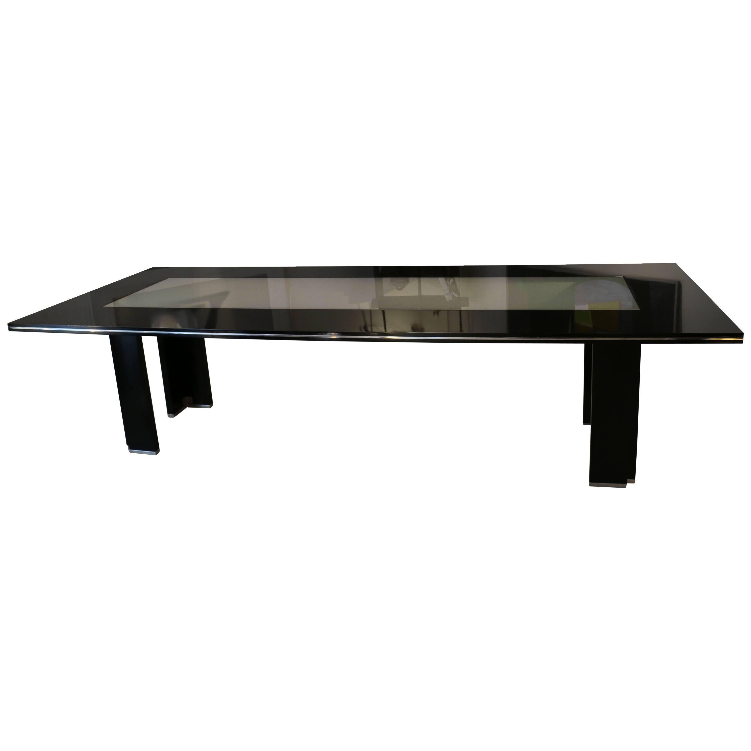 12 Places Black Lacquered Wood Dining Table by Fernando Tavora