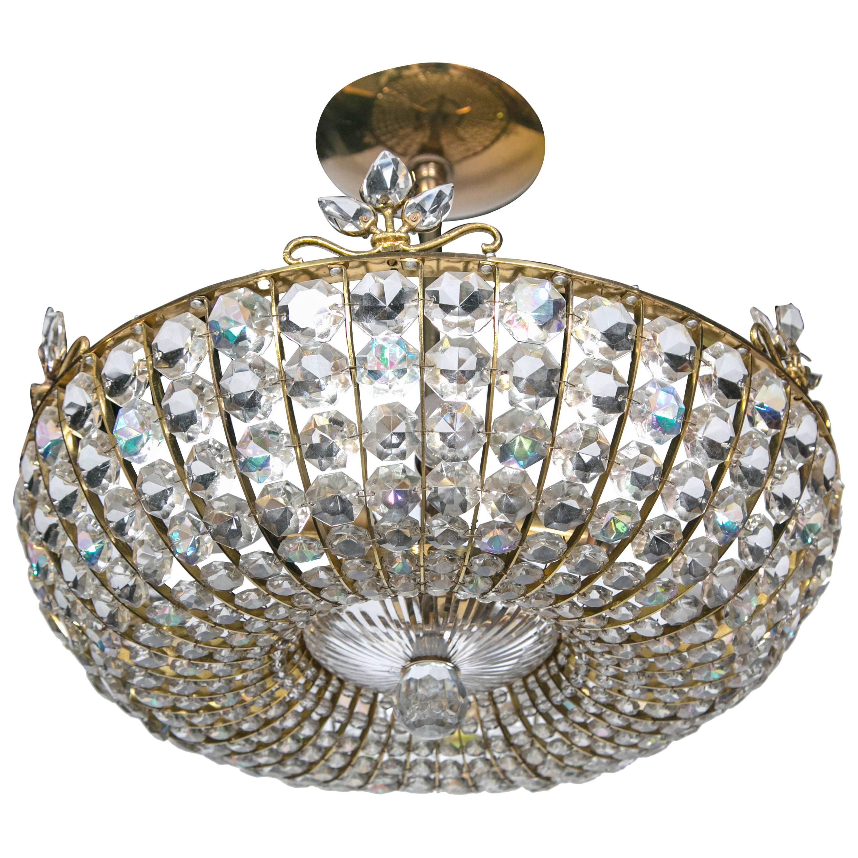French Beaded Crystal Light Fixture For Sale