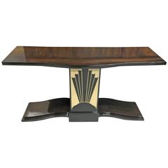 French Art Deco Exotic Macassar Ebony "Sunray" Console Table, circa 1940s