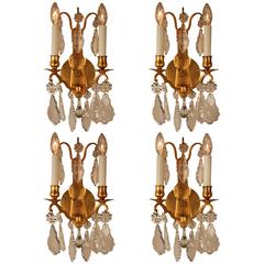 Set of Four Crystal and Bronze Wall Sconces by Baccarat