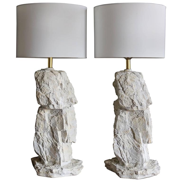 Pair of Plaster Rock Lamps in the Style of Sirmos at 1stDibs
