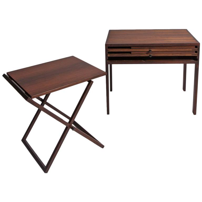 Set of Three Folding Rosewood Tray Tables by Illum WikkelsÃ¸, Silkeborg at 1stdibs