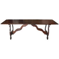 Walnut Wood Dining Table from Italy with Shaped Wooden Stretchers