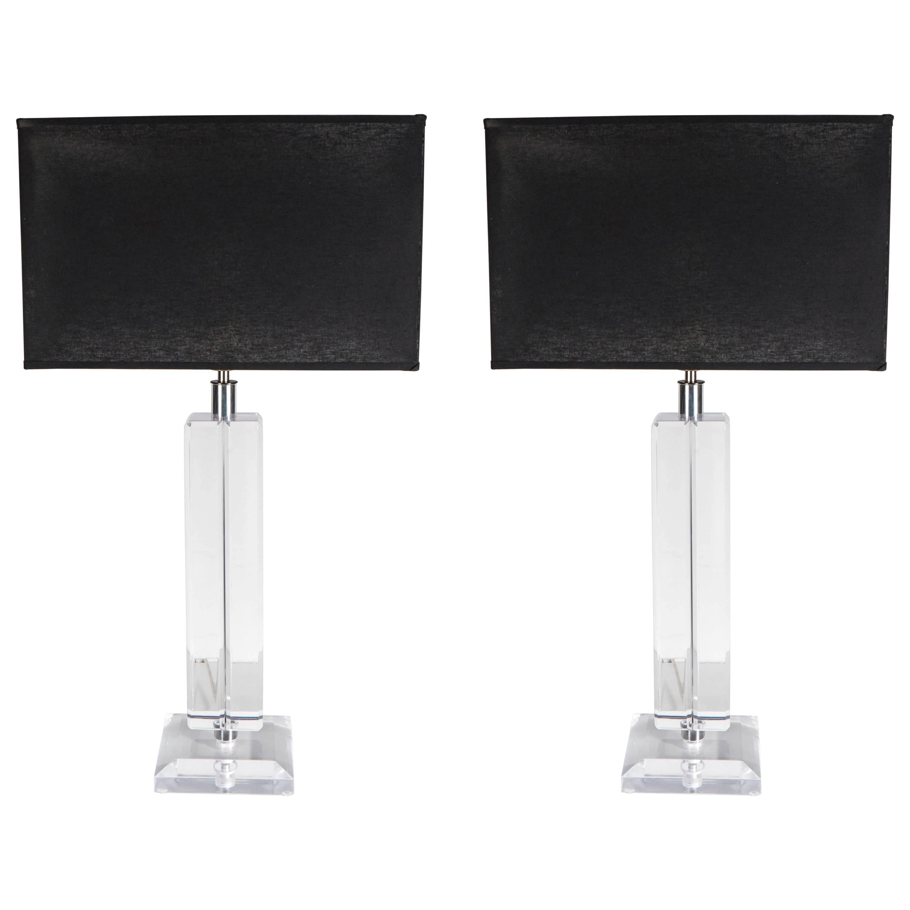 Ultra-Chic Pair of Lucite and Chrome Lamps in the Manner of Karl Springer