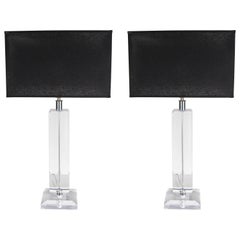 Ultra-Chic Pair of Lucite and Chrome Lamps in the Manner of Karl Springer