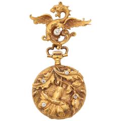 Antique Art Nouveau 18k Gold and Diamond Pendant Watch