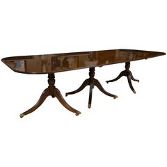 Georgian Style Banded Triple Pedestal Dining Room Table