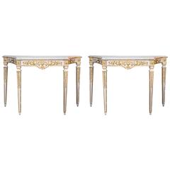 Pair of Italian Neoclassical Style Parcel-Gilt and White Painted Console Tables 8