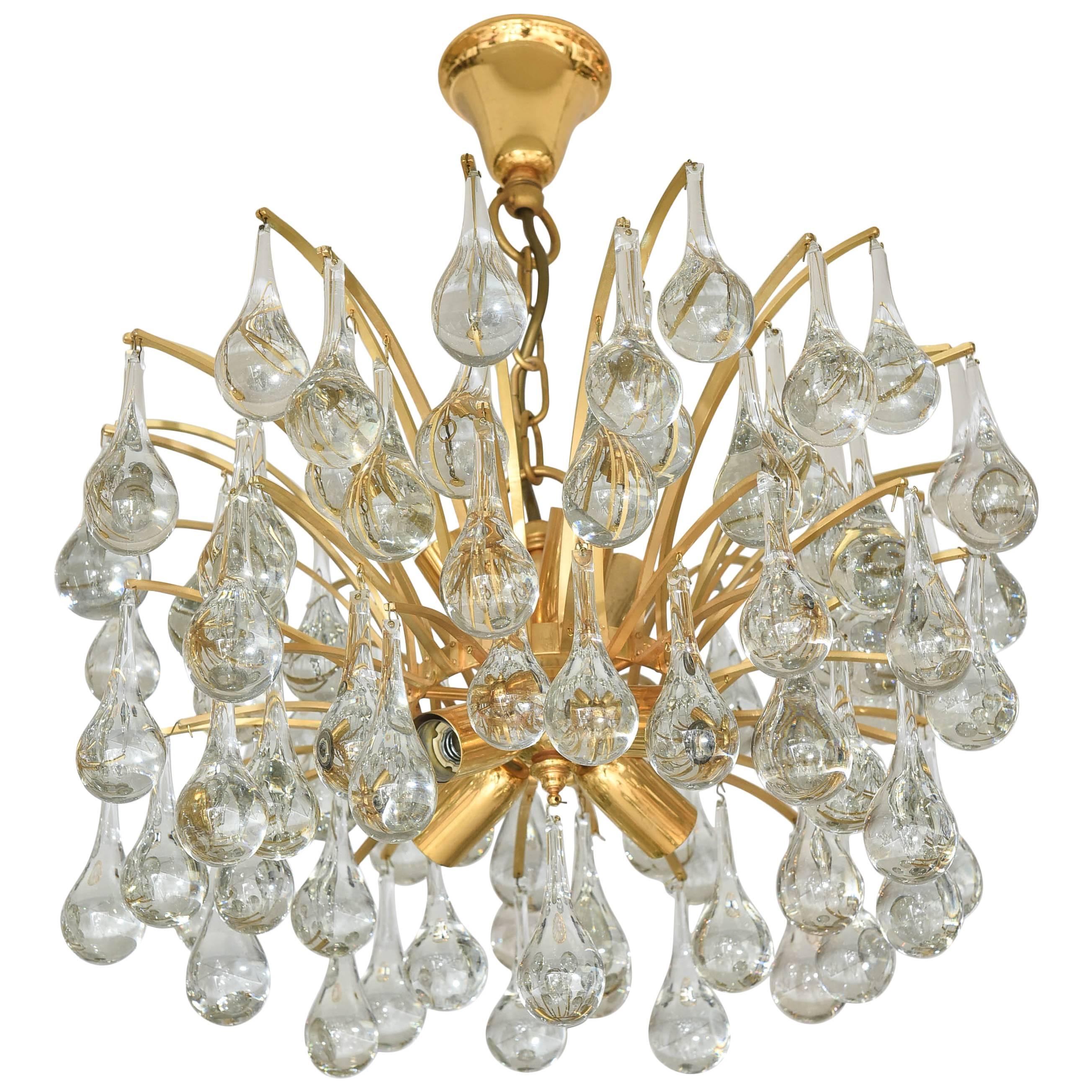 Gold Plate and Crystal Chandelier by Ernst Palme