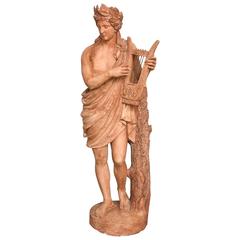 Large Scale, Terra Cotta Garden Statue, Greek God Apollo, Italy, 19th Century