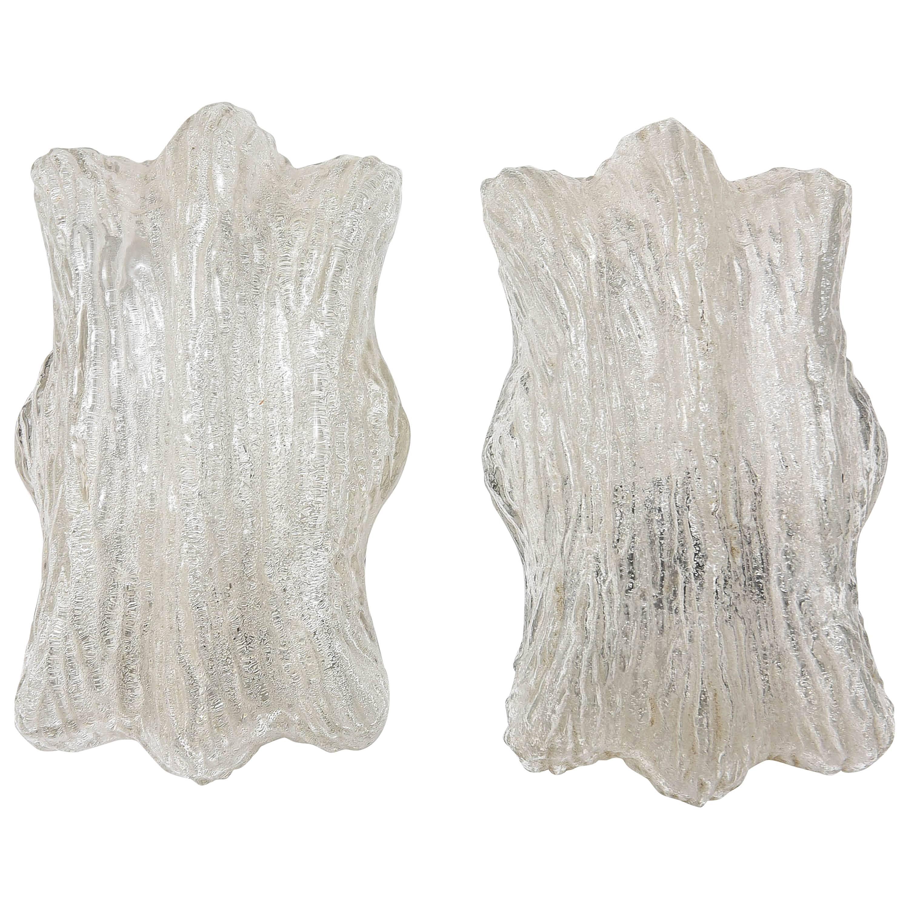 Pair of Mid-Century Modern Faux-Bois Glass Wall Sconces, Germany, 1960s