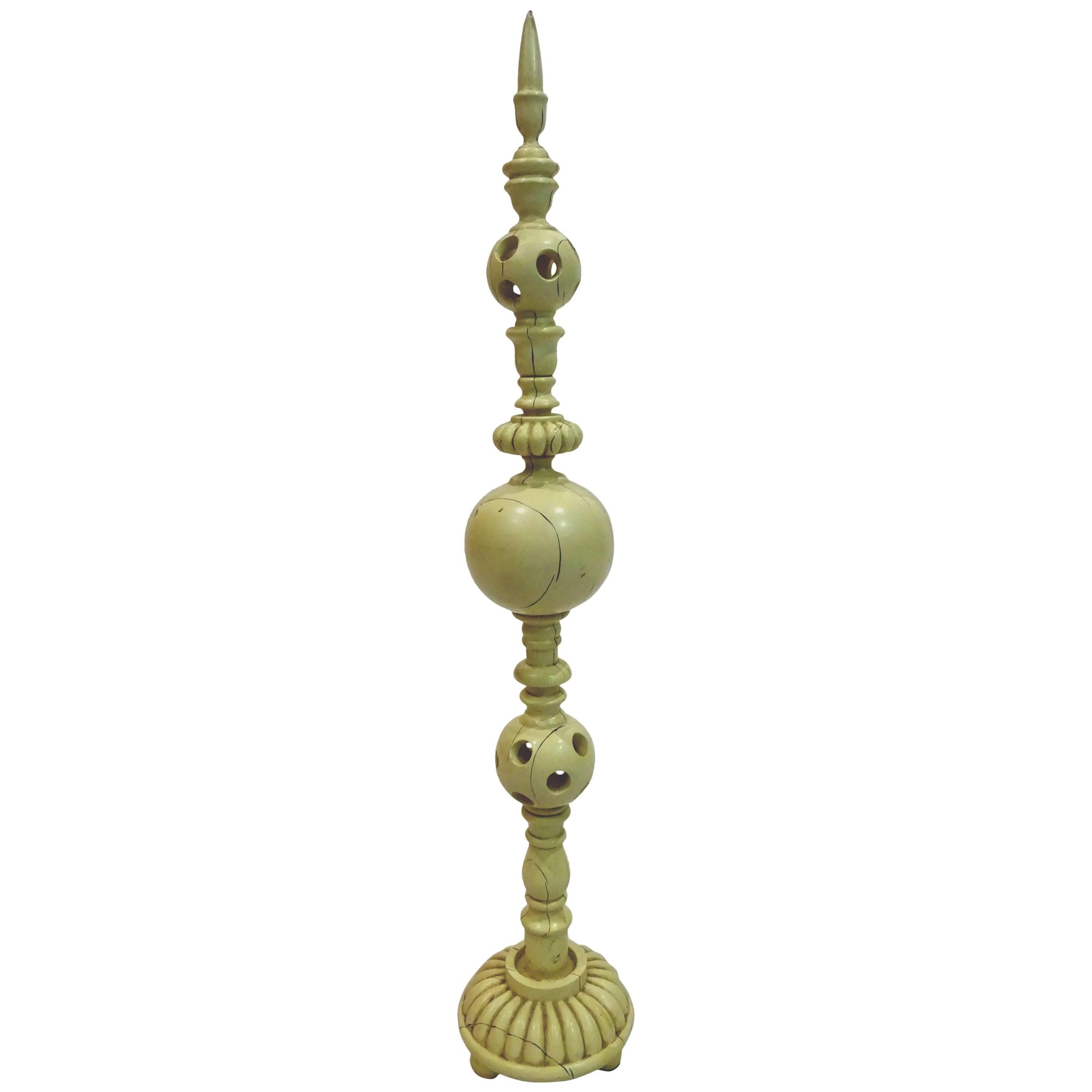 20th Century Continental Faux Ivory Carved Wooden Finial For Sale